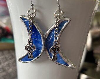 Blue Moon Stained Glass Earrings