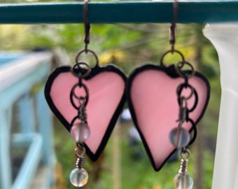 Pink Romantic Glass Heart Earrings