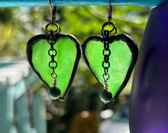 Green Heart Glass Earrings