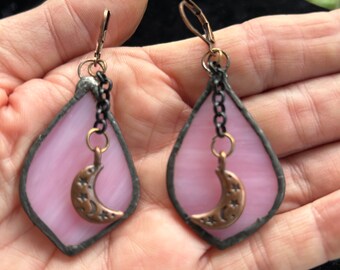 Pink Glass Teardrop Earrings