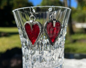 Red Heart Stained Glass Earrings