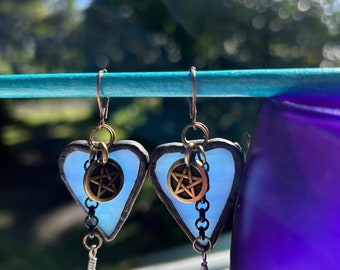 Blue Heart Stained Glass Earrings