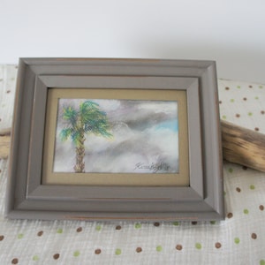 Framed pastel of a Palm Tree, California, Painting, desktop or bookshelf decor, San Diego beach
