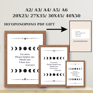 Ho&#39;oponopono Sentences and Moon, Minimalist, Ho&#39;oponopono Ebook Gift, Forgiveness, Black and white, Ho&#39;oponopono printable art , Home decor