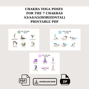 Chakra Yoga Poses Cheat Sheets, Digital Download PDF, Chakra Yoga Poses Poster, modern asanas, with Sanskrit names