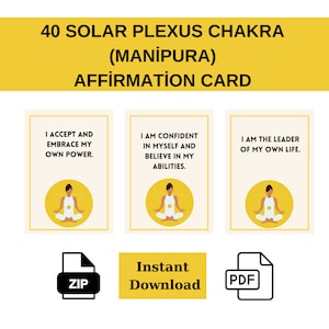 Tarjetas de afirmación de Chakra del Plexo Solar, Tarjetas de Afirmación Descarga Digital, Tarjetas de Chakra imprimibles, Tarjetas Positivas