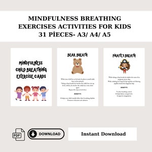 Breathing Activity for Kids, Mindful Breathing Printable Activity Kit, Kids Printable Relaxation Activity, Breathing Posters and Worksheet