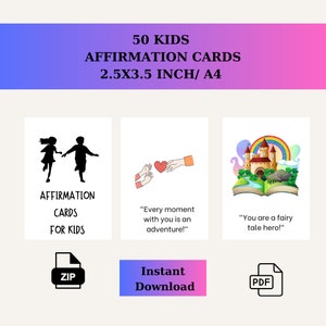 Positive Affirmations for Kids, Set mit 50 Karten mit schönem Design und aufbauenden positiven Sätzen für Kinder, positive Affirmationskarte