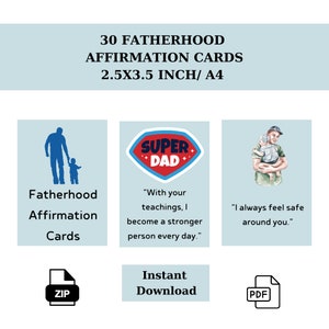 30 bevestigingskaarten vaderschap, krachtige bevestigingen voor vaders, digitale download, positieve citaten, cadeau nieuwe vader, dankbaarheid aan vader