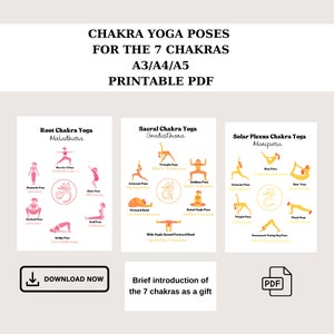 Chakra Yoga Posen Spickzettel, digitaler Download PDF, Chakra Yoga Posen Poster, moderne Asanas, mit Sanskrit Namen, 7 Chakren kurzes Geschenk