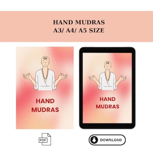 Mudra Handkarten Sammlung von 16 mit Sanskrit Namen, druckbares E-Book für pädagogisch wertvolles Yoga, Ayurveda, Meditation und Wellnes