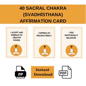 Tarjetas de afirmación del chakra sacro, tarjetas de afirmación descarga digital, tarjetas de chakra imprimibles, tarjetas positivas