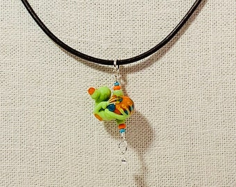 Sam the Glass Frog Bead Pendant on Leather with Sterling Silver