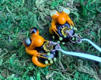 Teeny Tiny Lampwork Froggy Bead Earrings