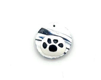 ONE Handmade Round Pendant or Charm With Paw Prints Nittany Lion navy blue and white We Are