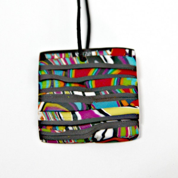 Handmade Polymer Clay Square Pendant in Mosaic Pattern