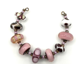 Set of Pink themed lampwork glass beads for jewelry making