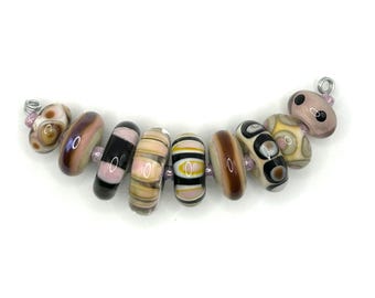 Set of artsy lampwork glass beads for jewelry making
