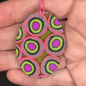 Colorful Polymer Clay Necklace with Lampwork Bead and Miyuki Accents – Handmade Boho Oval Pendant Jewelry