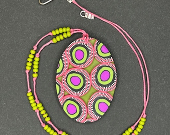 Polymer Clay Pendant Necklace: Pink & Olive Green, Sterling Silver Clasp