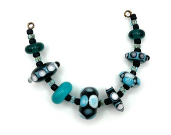 Set of Turquoise lampwork glass beads for jewelry making