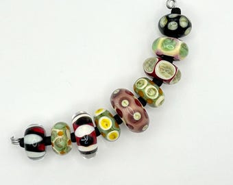 Set of artsy lampwork glass beads for jewelry making
