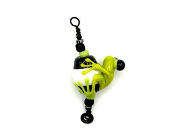 Green and black handmade lampwork glass frog bead focal pendant