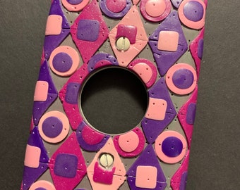 Harlequin and Dots Pink Purle Light Switch Plate Cover in Polymer Clay