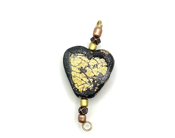Large Heart Focal Bead with Gold Crackle Polymer Clay