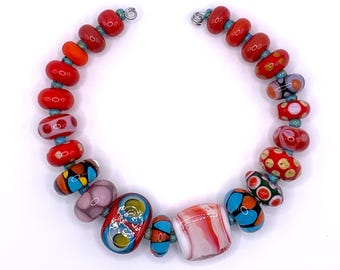 Set of artsy lampwork glass beads for jewelry making