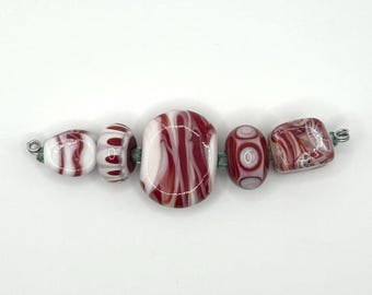 Set of artsy lampwork glass beads for jewelry making