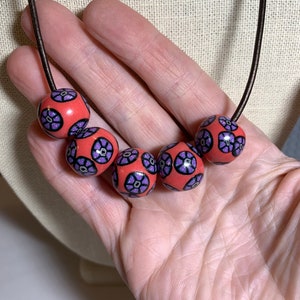 Pretty Pink and Purple Beads on Dark Brown Leather Necklace