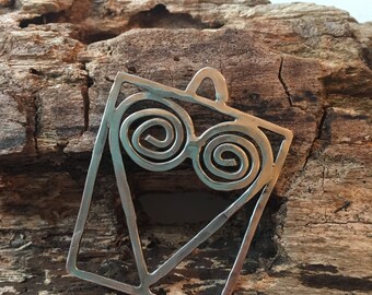 Handmade Artisan Sterling Silver Heart Spiral Square Pendant