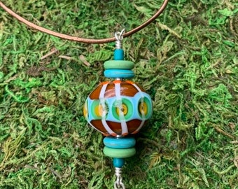 Through the Glass Windows Original and Colorful Artisan Handmade Glass Bead Pendant Wire Wrapped on Sterling Silver