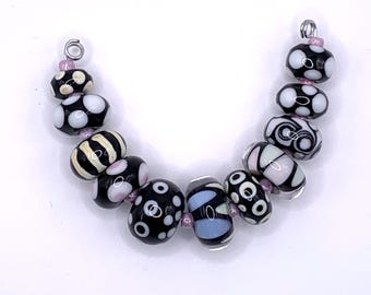 Set of artsy lampwork glass beads for jewelry making