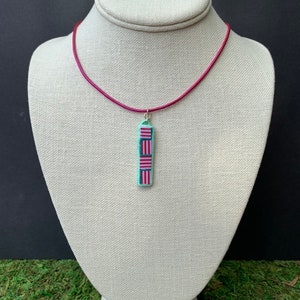 Pink and Pastel Turquoise Polymer Clay Pendant on Metallic Pink Leather Necklace With Sterling Silver Clasp Handmade immagine 2