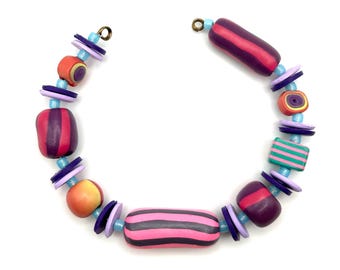Set of unique polymer clay beads handmade artisan colorful playful colors