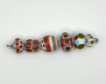 Set of artsy lampwork glass beads for jewelry making