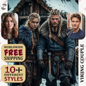 Viking Warrior Portrait Couple Style - Custom Ragnar Lagertha Norse Birthday Gift Canvas Art Vikings TV Show Inspired, Custom Couple CPS017