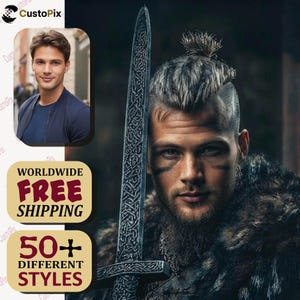 Vikings Ragnar Lothbrok Style Custom Portrait Canvas - Norse Warrior Birthday Gift - Vikings TV Show Fan Art Wall Print CPS017