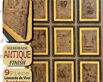 Zestaw artystyczny „Anatomia” Da Vinci: ręcznie robiona dekoracja ścienna z drewna w stylu vintage