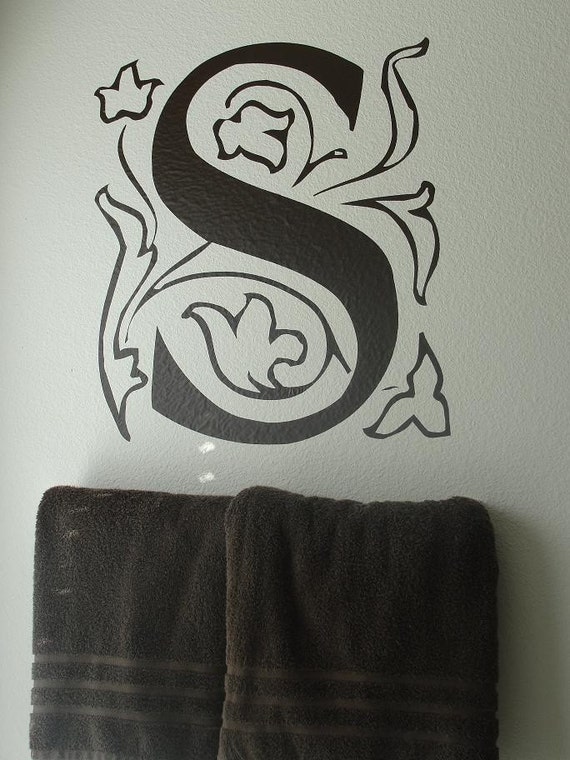 Items similar to Floral Initial vinyl decal, lettering, wall art