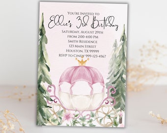 Princess Carriage Birthday Invitation, Princess Birthday Party Invite, Princess Party, Fairytale Birthday Party, Girl Birthday, Template
