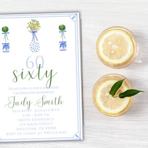 60th birthday invitation, 60th invitation, 60th birthday, 60th birthday invite, chinoiserie 60th birthday, 60th anniversary, digital