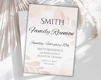 Family Reunion Invitation, Family Gathering Template, Watercolor Family Reunion Invite, Digital Download, Family Gathering Invite, Neutral