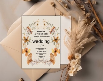 Wildflower Gatefold Wedding Invitation, Pretty Wedding Invitation, Gatefold Wedding Invitation, Wildflowers Wedding Invite, Summer Invite