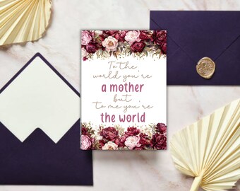 Beautiful Mother's Day Card Flowers, Mothers Day Card DOWNLOAD, Cute Card for Mom PRINTABLE, Mom Card DOWNLOADABLE, Mothers Day Printable