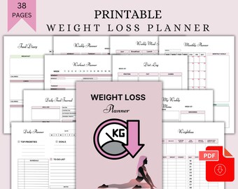 Weight Loss Journal, Weightloss Tracker, Fitness Planner Printable, Weight Loss Chart, Pounds Lost, Body Measurements, Meal Planner