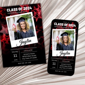 Graduation invitation template printable Editable Electronic graduation invite Grad announcement Class of 2024 College graduation Canva pdf