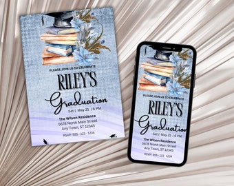Graduation invitation template printable Editable Electronic graduation invite Grad announcement Class of 2024 College graduation Canva pdf